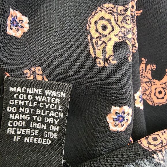 Rue 21 Women Mini Dress Medium Cold Shoulder Elephant Black Pink Spaghetti Strap - Picture 10 of 10